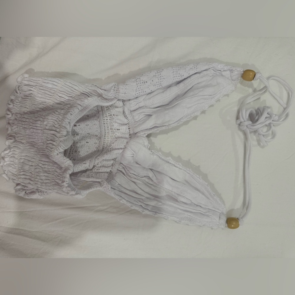 Crochet white halter top M (stretchy- will small and extra small 2) New Boho - Picture 3 of 4